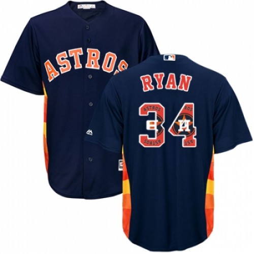 Men's Majestic Houston Astros #34 Nolan Ryan Authentic Navy Blue Team Logo Fashion Cool Base MLB Jersey