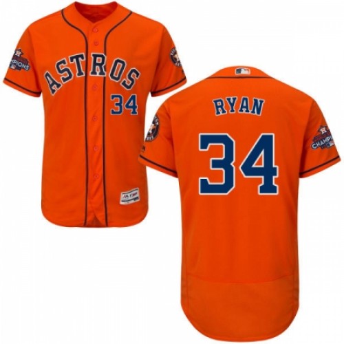 Men's Majestic Houston Astros #34 Nolan Ryan Authentic Orange Alternate 2017 World Series Champions Flex Base MLB Jersey