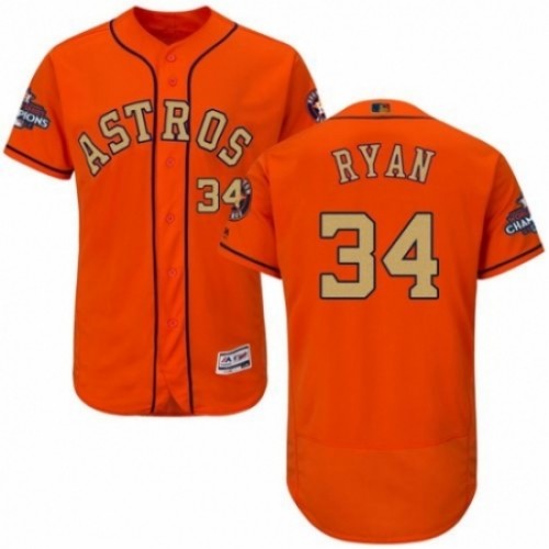 Men's Majestic Houston Astros #34 Nolan Ryan Orange Alternate 2018 Gold Program Flex Base Authentic Collection MLB Jersey