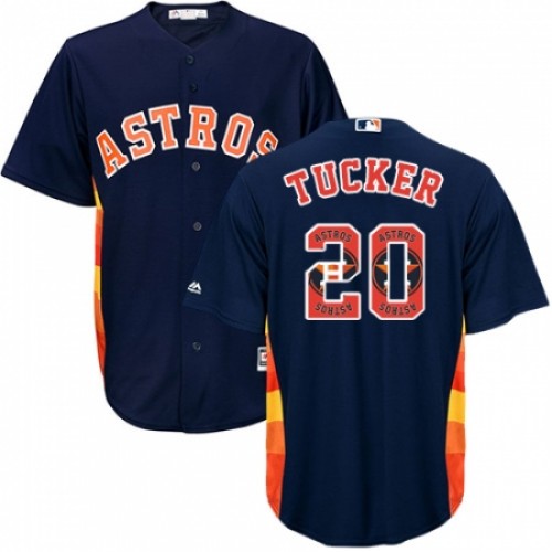 Men's Majestic Houston Astros #20 Preston Tucker Authentic Navy Blue Team Logo Fashion Cool Base MLB Jersey