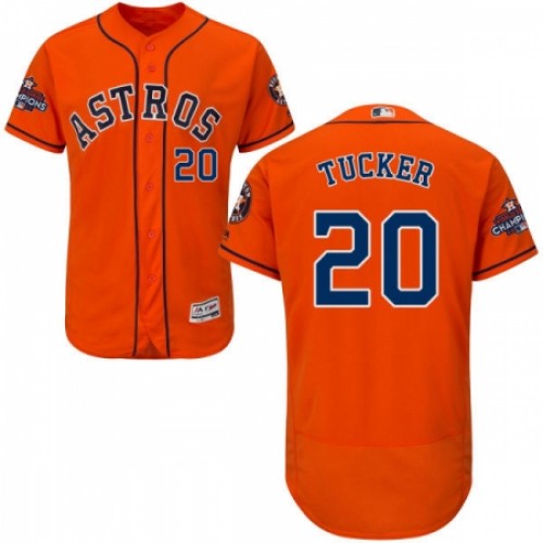 Men's Majestic Houston Astros #20 Preston Tucker Authentic Orange Alternate 2017 World Series Champions Flex Base MLB Jersey