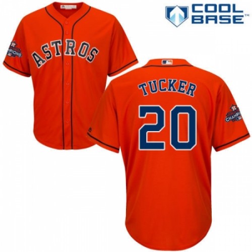 Men's Majestic Houston Astros #20 Preston Tucker Replica Orange Alternate 2017 World Series Champions Cool Base MLB Jersey