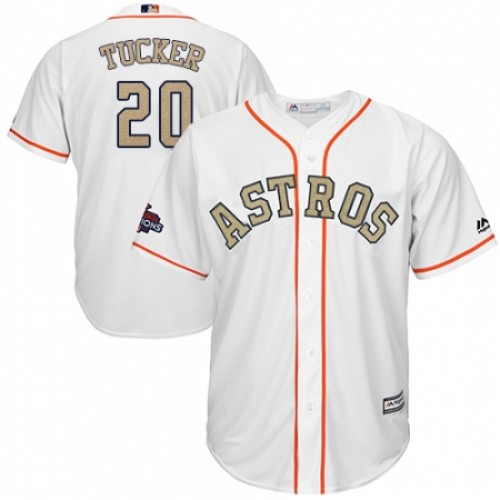 Men's Majestic Houston Astros #20 Preston Tucker Replica White 2018 Gold Program Cool Base MLB Jersey