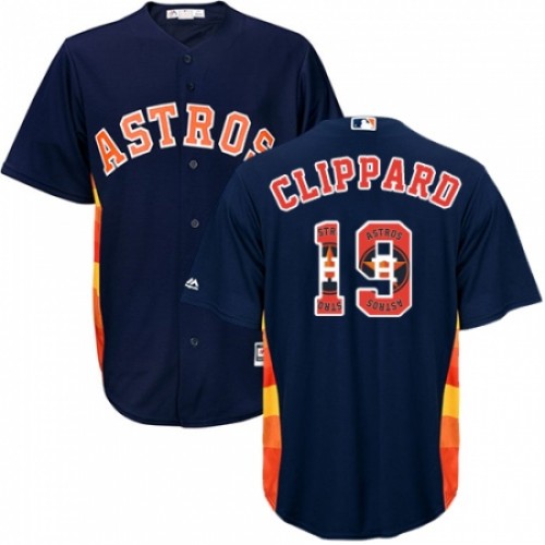 Men's Majestic Houston Astros #19 Tyler Clippard Authentic Navy Blue Team Logo Fashion Cool Base MLB Jersey