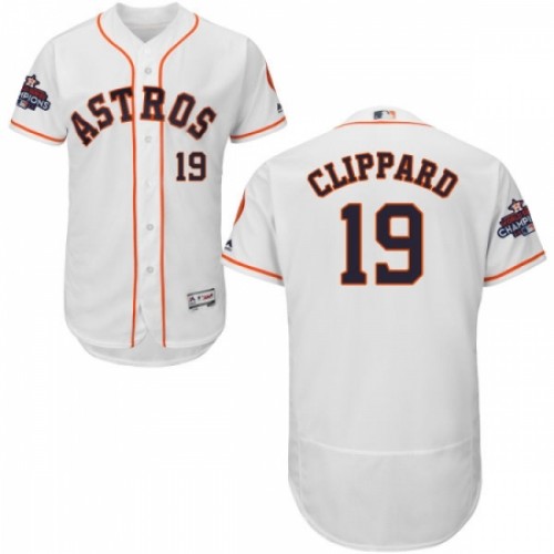Men's Majestic Houston Astros #19 Tyler Clippard Authentic White Home 2017 World Series Champions Flex Base MLB Jersey